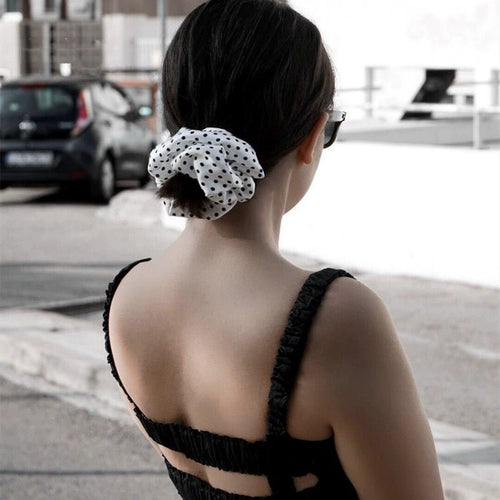 Vintage stijl Polka Dot 100% zijden haarscrunchie-6cm breed