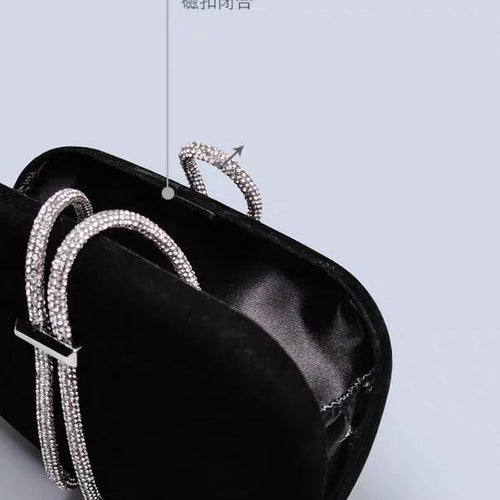 Luxe zwart fluwelen feestclutch-fonkelende diamanten riem