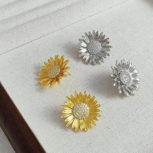 Moderne Vintage Zonnebloem Liefde Oorstekers-Goud en Zilver