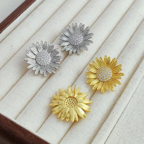 Moderne Vintage Zonnebloem Liefde Oorstekers-Goud en Zilver