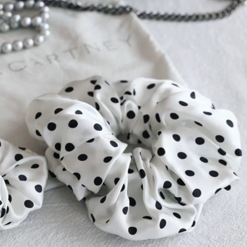 Vintage stijl Polka Dot 100% zijden haarscrunchie-6cm breed