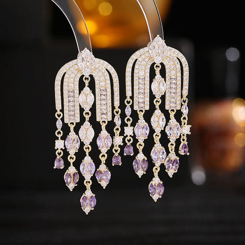Royal French Arc Sparkling Oorbellen met Emerald-Cut Gems-3 kleuren