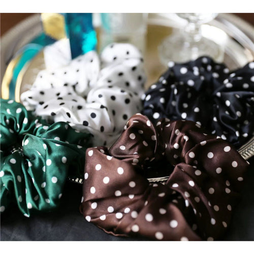 Vintage stijl Polka Dot 100% zijden haarscrunchie-6cm breed