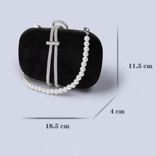 Luxe zwart fluwelen feestclutch-fonkelende diamanten riem