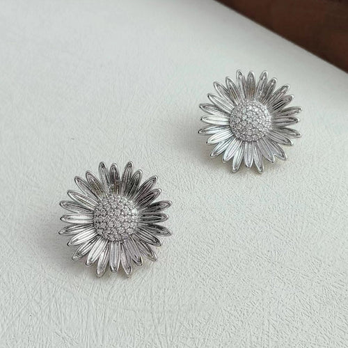 Moderne Vintage Zonnebloem Liefde Oorstekers-Goud en Zilver