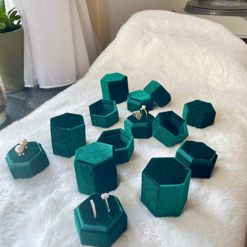 Vintage geïnspireerde Hexagon fluwelen trouwring box-groene kleuren