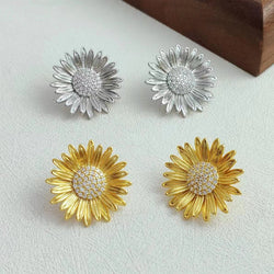 Moderne Vintage Zonnebloem Liefde Oorstekers-Goud en Zilver