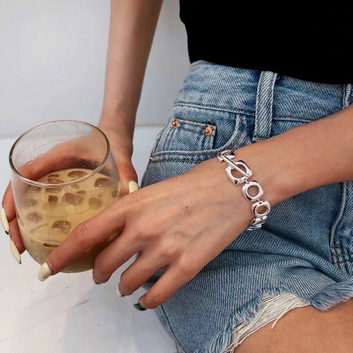 Massieve zilveren armband met vierkante schakels en OT-gesp, een gedurfd, eigentijds design
