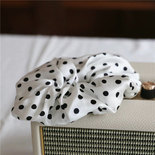 Vintage stijl Polka Dot 100% zijden haarscrunchie-6cm breed