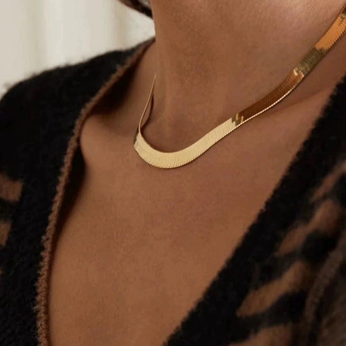 Stijlvolle visgraatketting in goudvermeil en sterling zilver, met verstelbare lengte en hypoallergene eigenschappen.