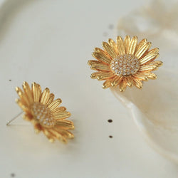 Moderne Vintage Zonnebloem Liefde Oorstekers-Goud en Zilver