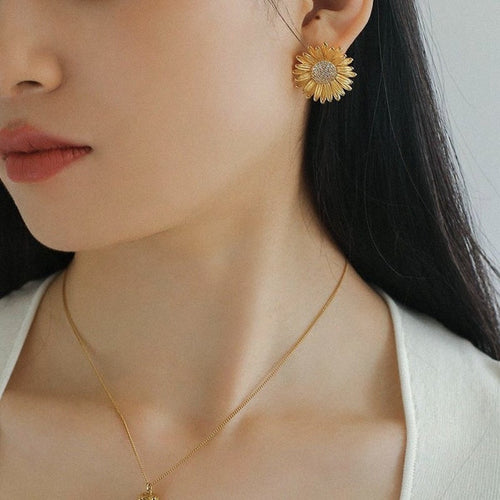 Moderne Vintage Zonnebloem Liefde Oorstekers-Goud en Zilver