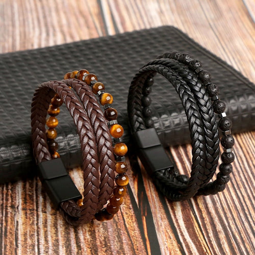 leren armband met stenen