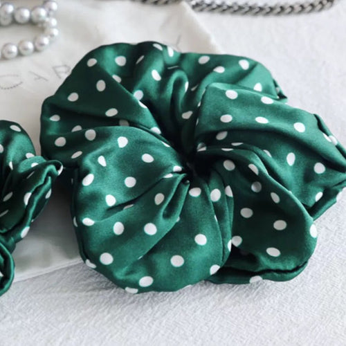 Vintage stijl Polka Dot 100% zijden haarscrunchie-6cm breed