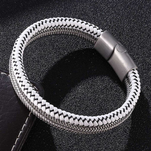 Hippe Armband met Elegant Wit Leren Accent