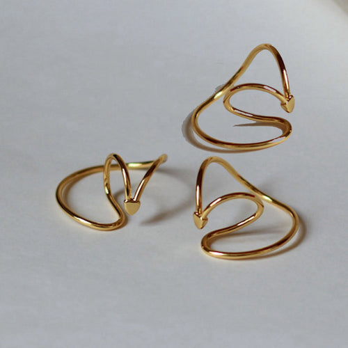 Geometrische 3D-oormanchet met vloeiende lijnen, uit één stuk, goud en zilver