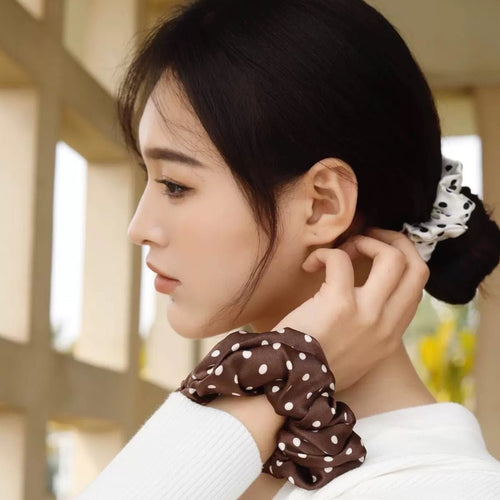 Vintage stijl Polka Dot 100% zijden haarscrunchie-6cm breed