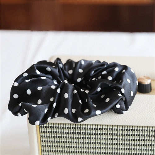Vintage stijl Polka Dot 100% zijden haarscrunchie-6cm breed