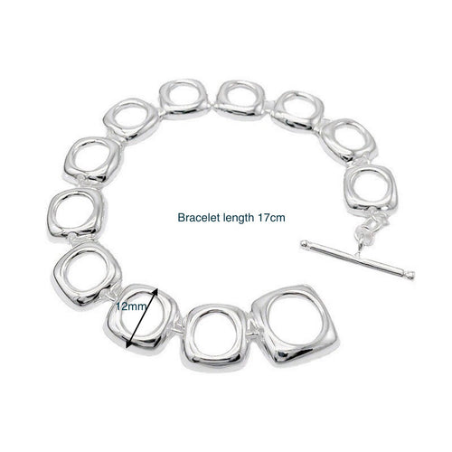 Massieve zilveren armband met vierkante frameschakels, OT-gesp en een gewicht van 17 g voor extra stijl