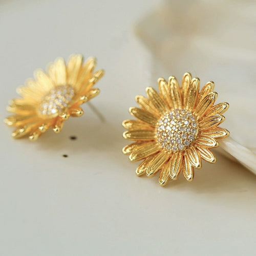 Moderne Vintage Zonnebloem Liefde Oorstekers-Goud en Zilver