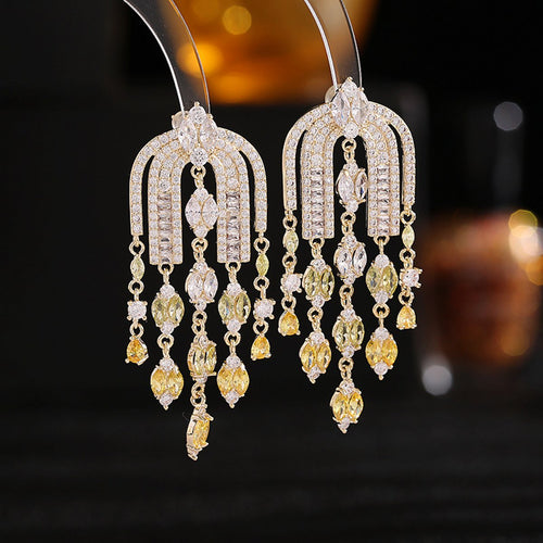 Royal French Arc Sparkling Oorbellen met Emerald-Cut Gems-3 kleuren