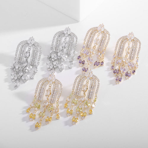 Royal French Arc Sparkling Oorbellen met Emerald-Cut Gems-3 kleuren