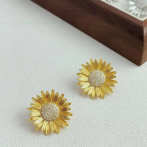 Moderne Vintage Zonnebloem Liefde Oorstekers-Goud en Zilver