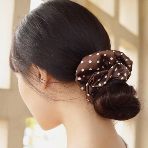 Vintage stijl Polka Dot 100% zijden haarscrunchie-6cm breed