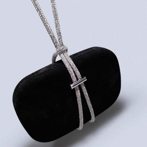 Luxe zwart fluwelen feestclutch-fonkelende diamanten riem