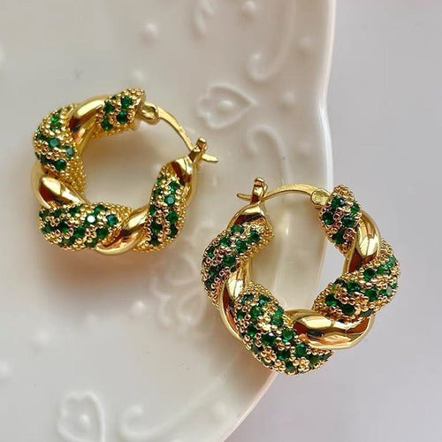 Vintage stijl gevlochten oorbellen - groene stenen