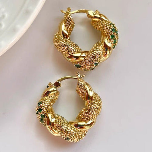 Vintage stijl gevlochten oorbellen - groene stenen