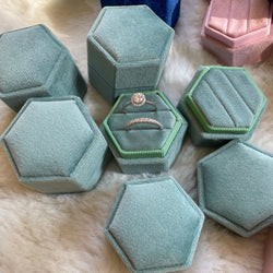Vintage geïnspireerde Hexagon fluwelen trouwring box-groene kleuren